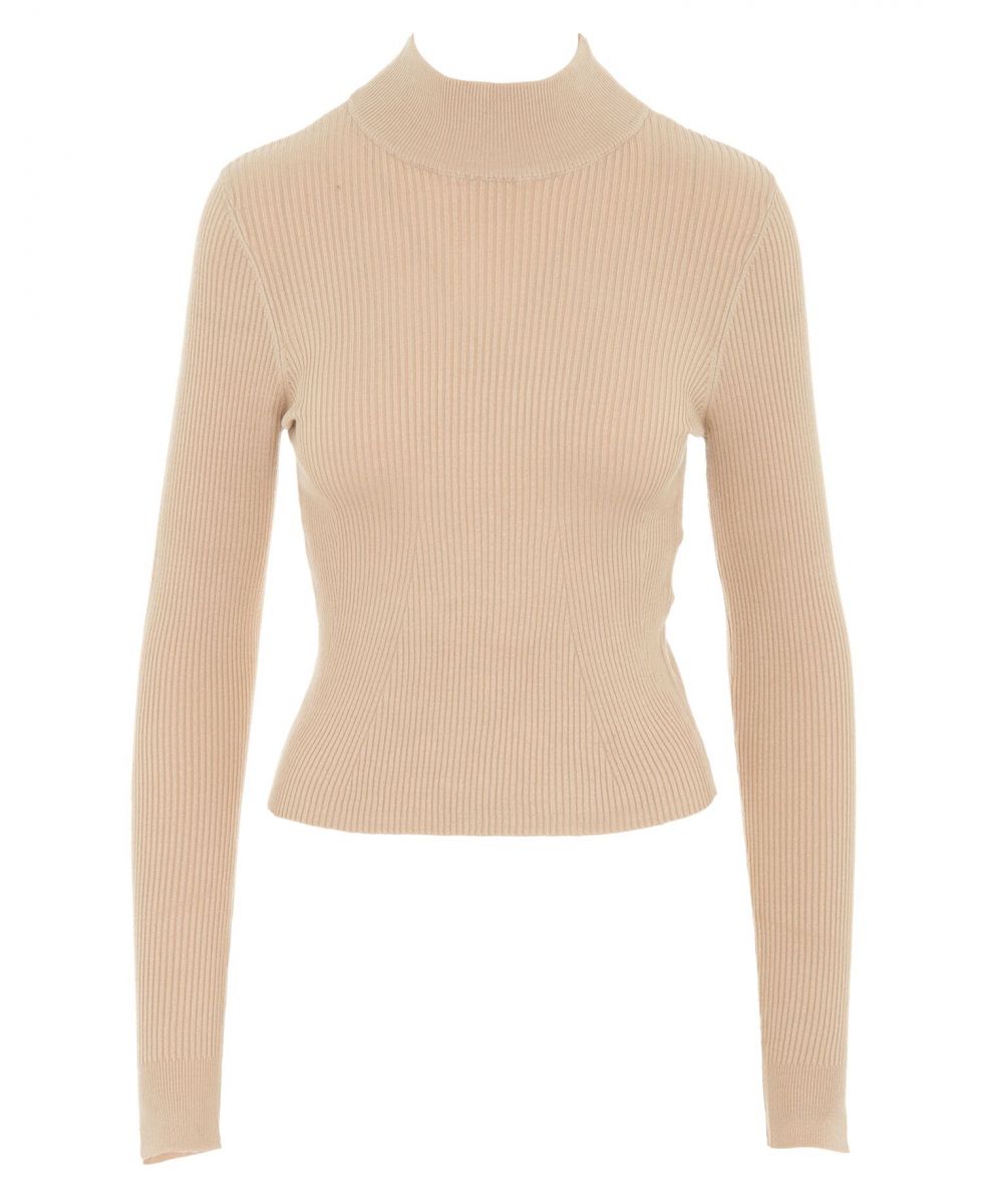 Pullover Julie mezzocollo a costine beige