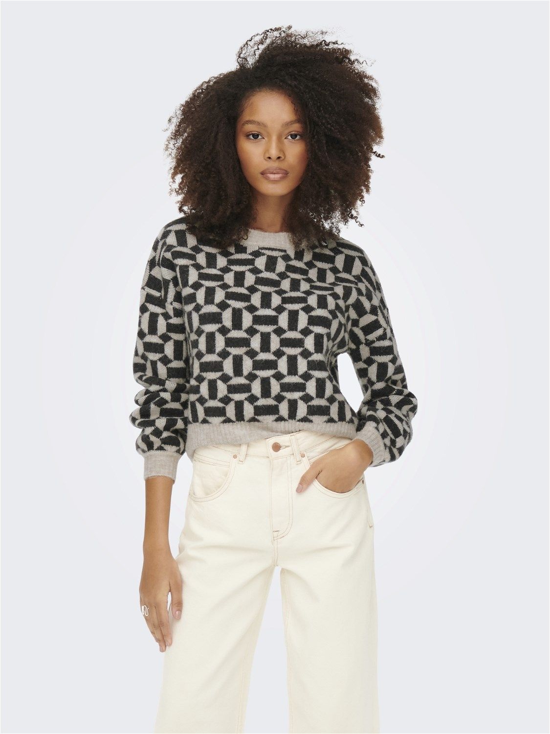 Pullover Geometrico beige/nero