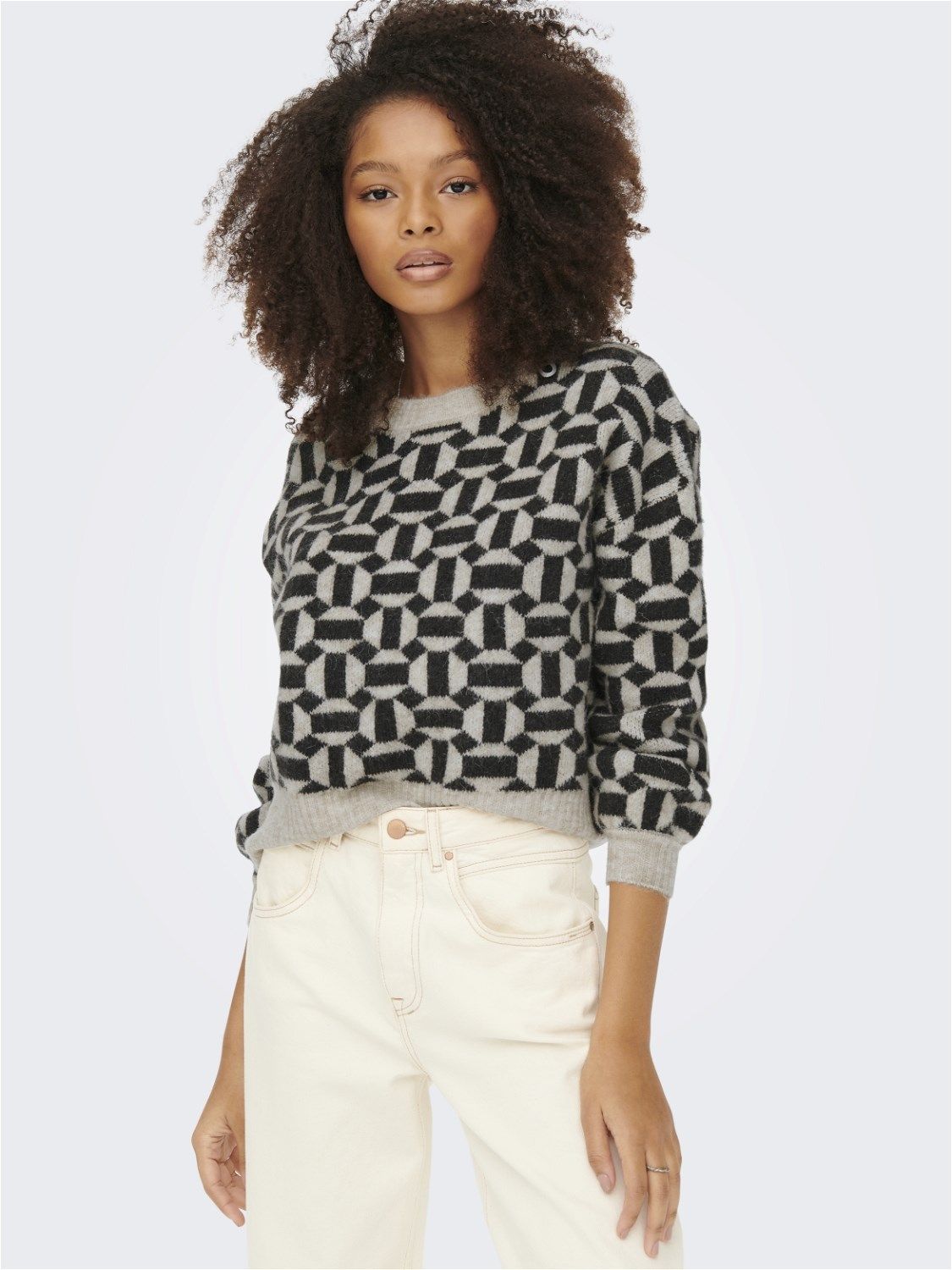 Pullover Geometrico beige/nero