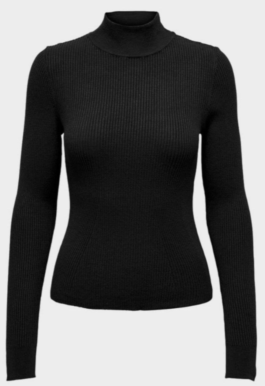 Pullover Julie mezzocollo costine nero