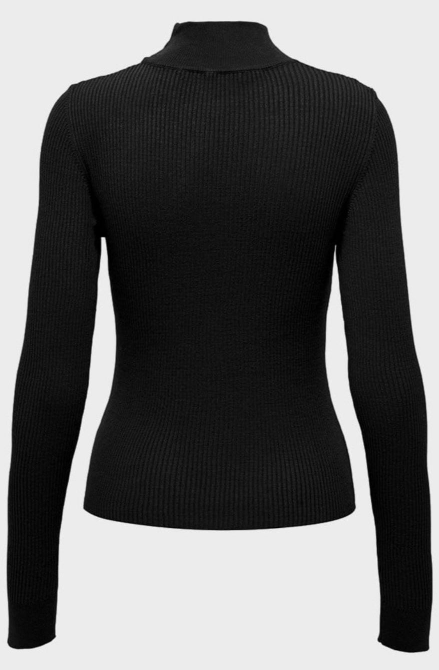 Pullover Julie mezzocollo costine nero
