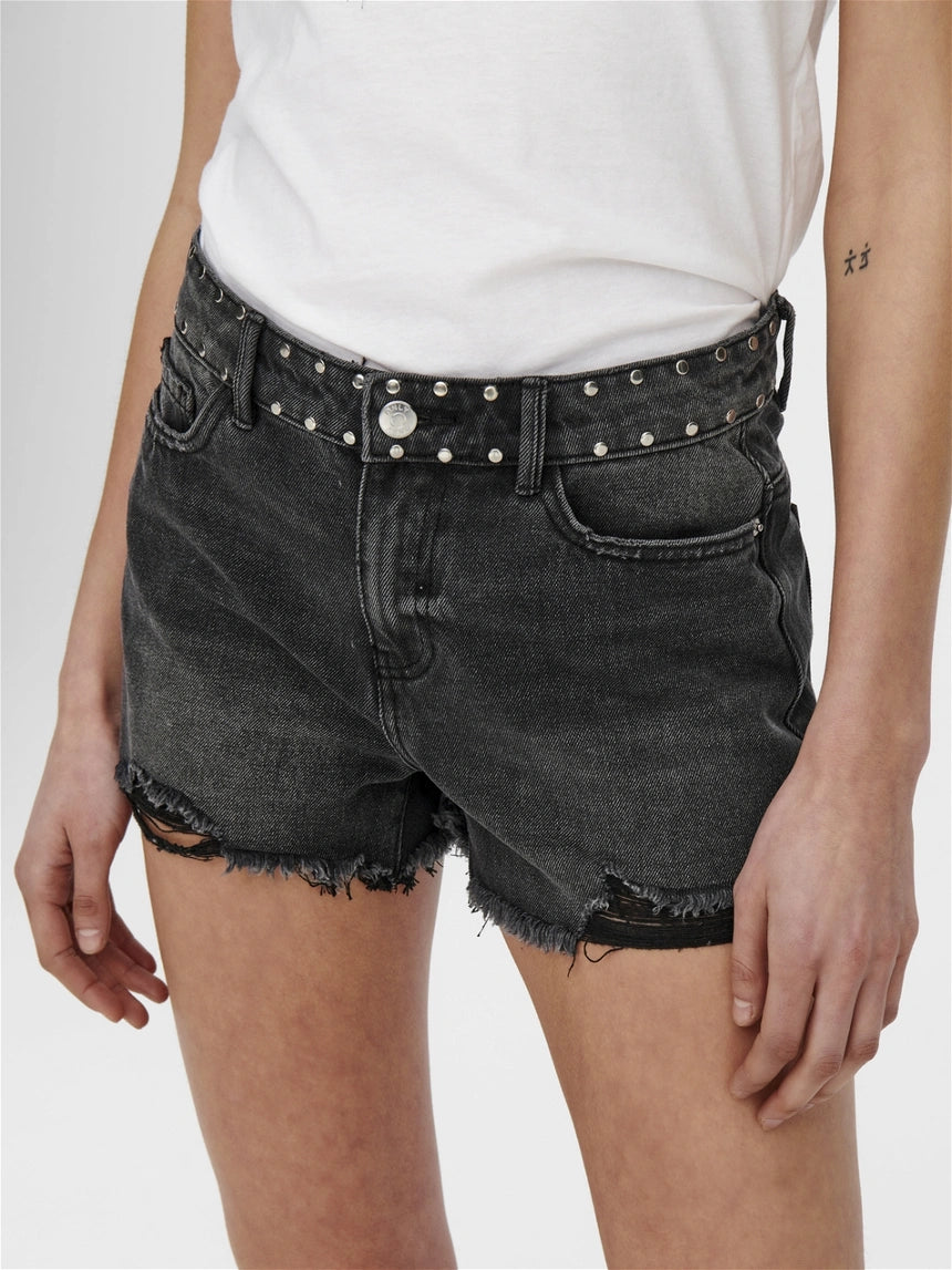 Shorts Denim borchie Nero