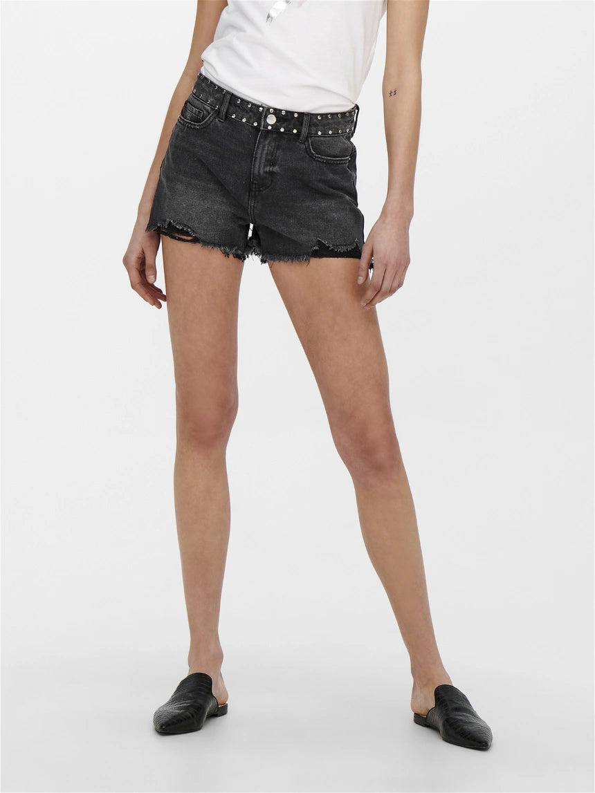 Shorts Denim borchie Nero