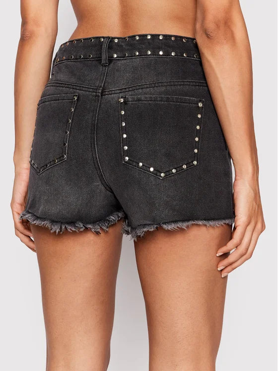 Shorts Denim borchie Nero
