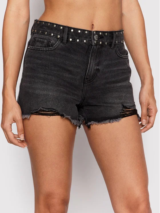 Shorts Denim borchie Nero