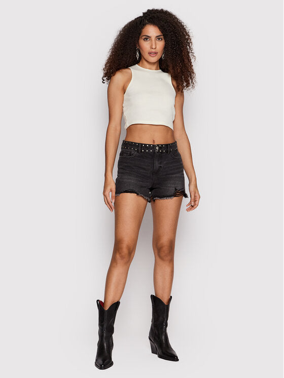 Shorts Denim borchie Nero