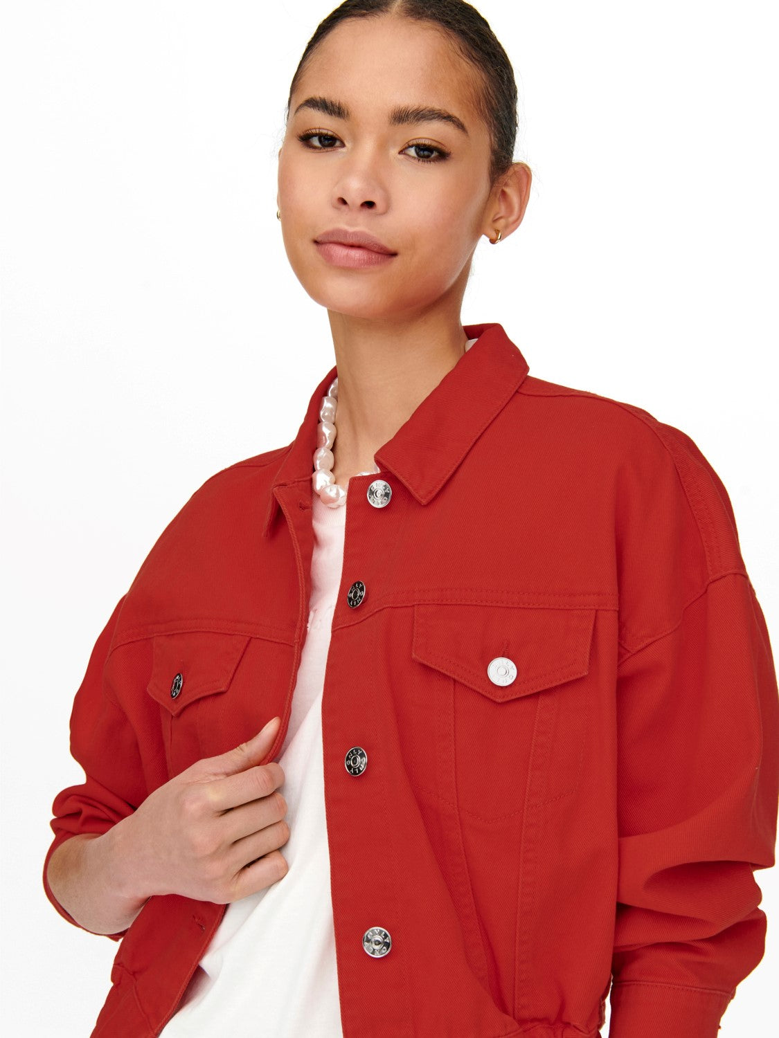 ONLFRIDA-DARSY COL ELAS JACKET - Giacca Denim Rosso
