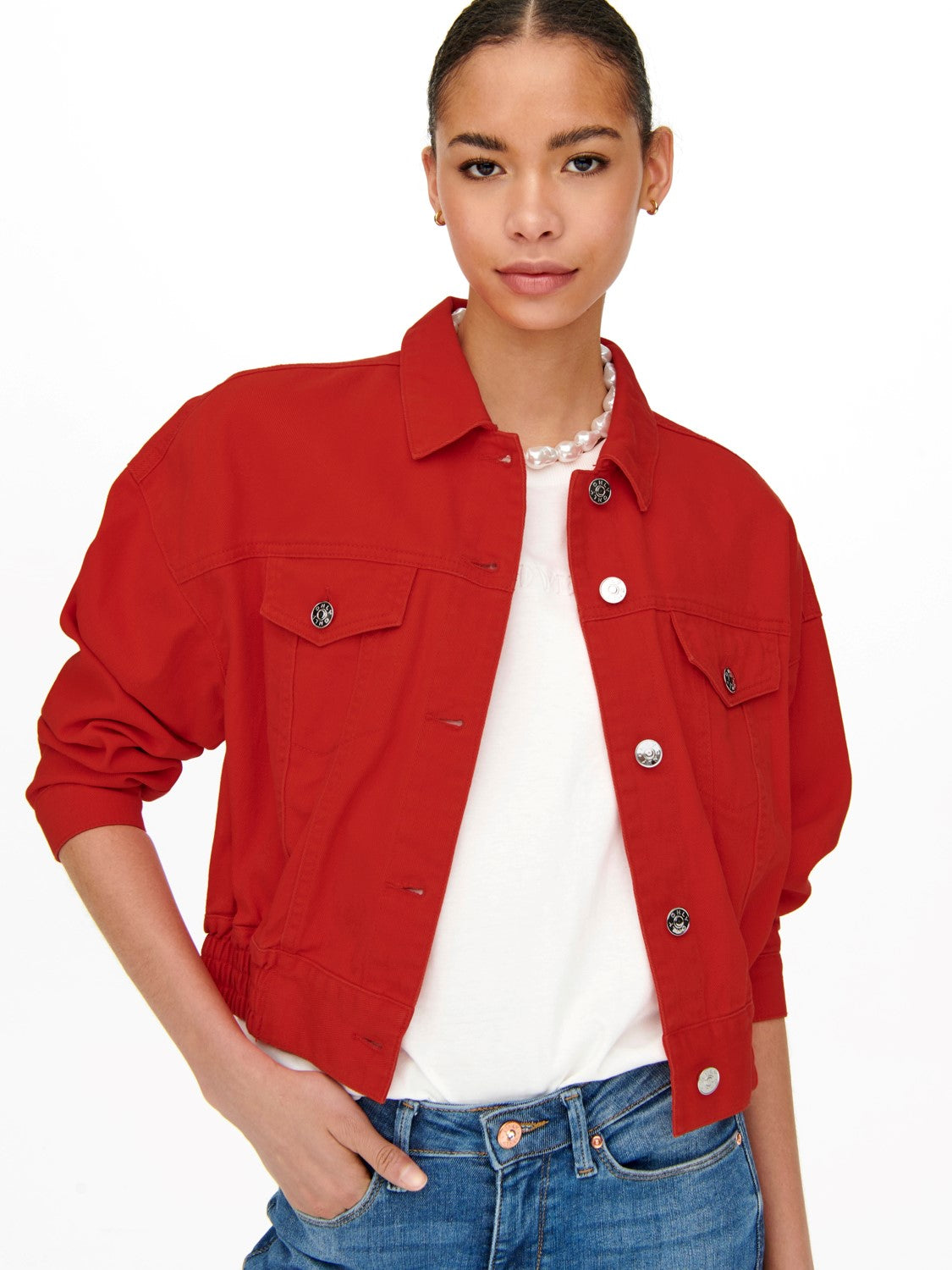 ONLFRIDA-DARSY COL ELAS JACKET - Giacca Denim Rosso