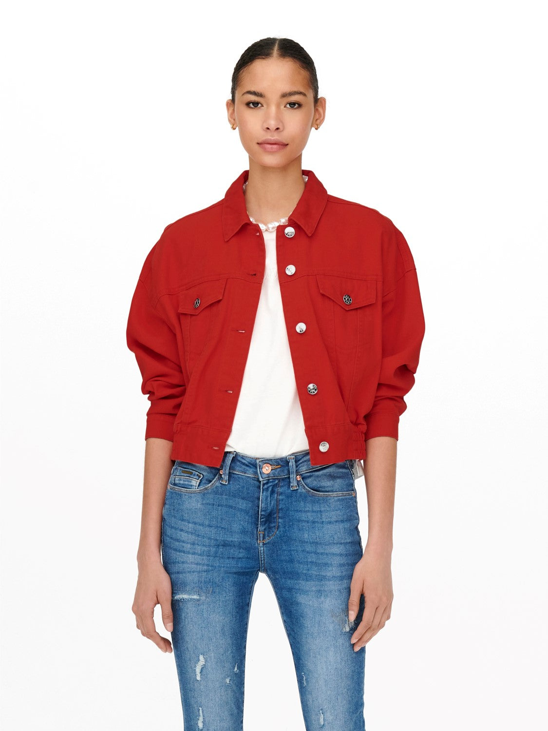ONLFRIDA-DARSY COL ELAS JACKET - Giacca Denim Rosso